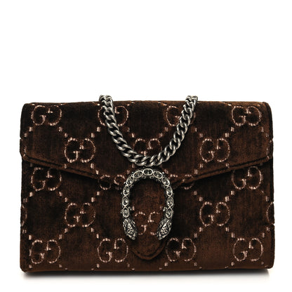 Gucci Velvet GG Monogram Mini Dionysus Chain Wallet Brown 1 of 11
