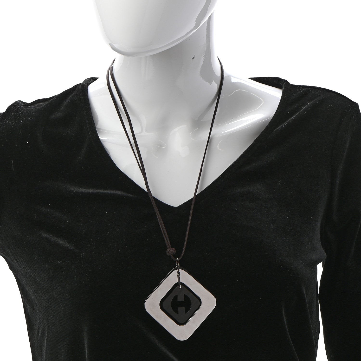 Hermes Buffalo Horn Palladium Pendant Necklace 2 of 5