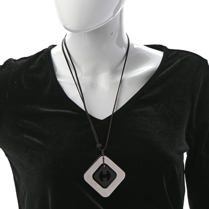Hermes Buffalo Horn Palladium Pendant Necklace 2 of 5