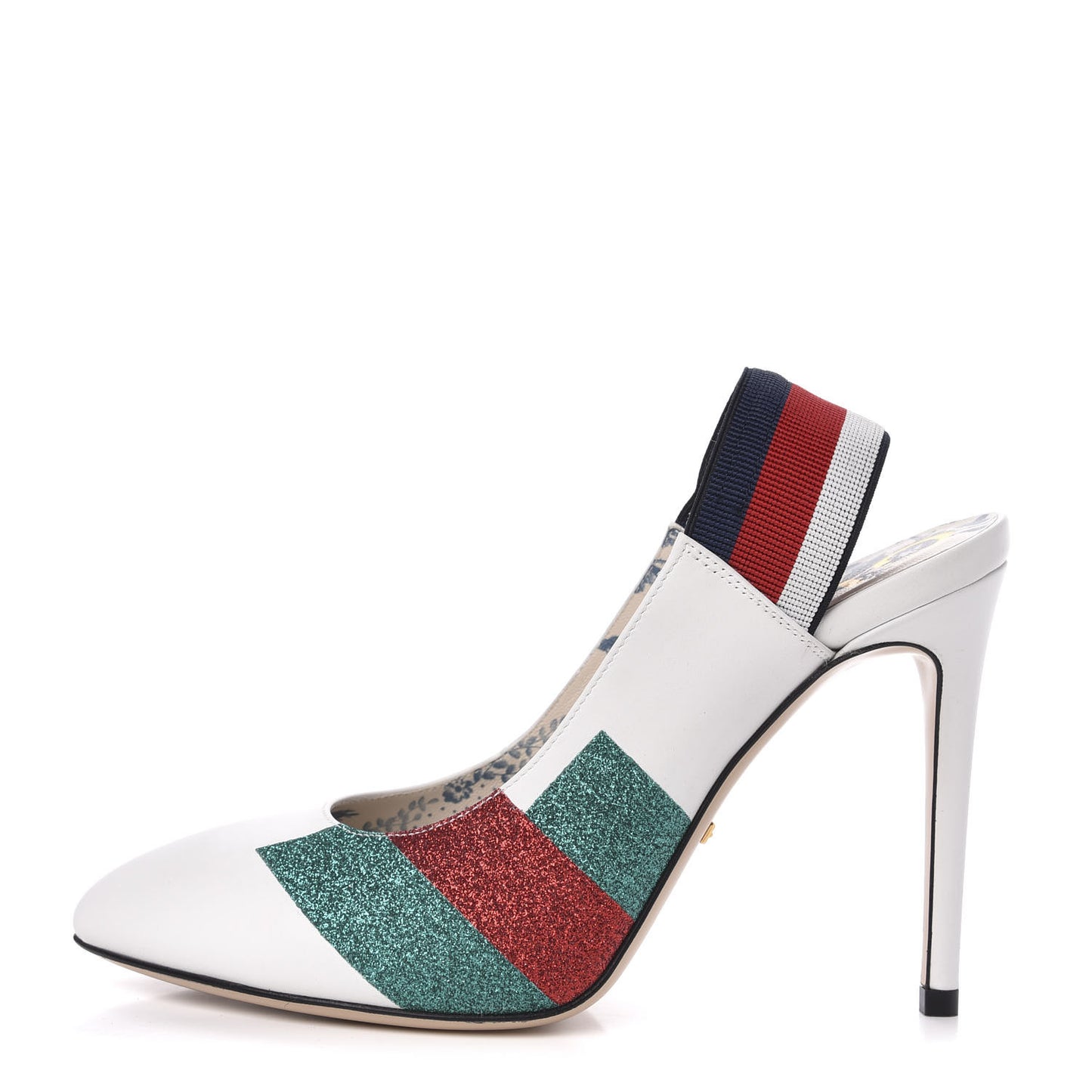 Calfskin Glitter Web High Heel Slingback Pumps 37.5 White