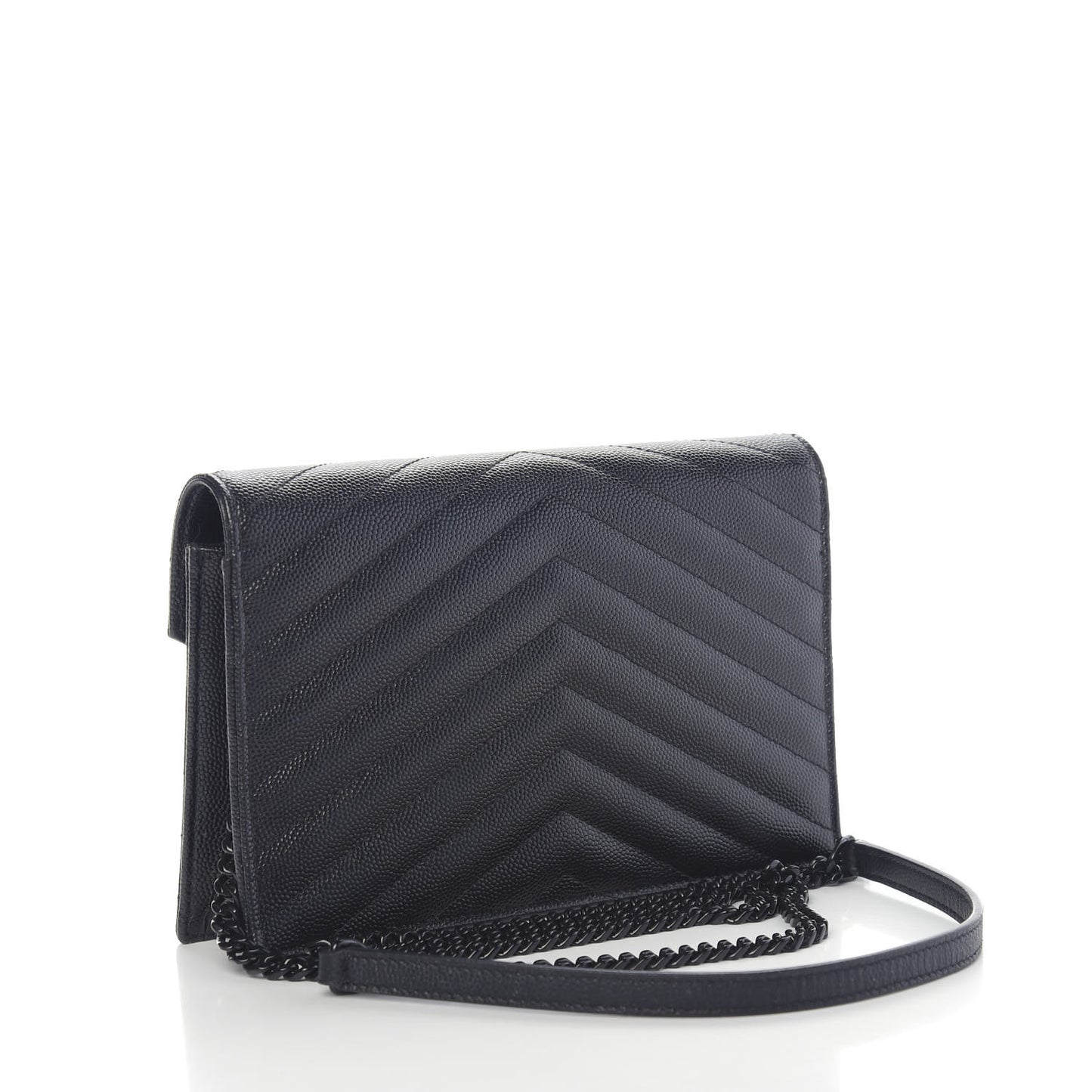 Grain De Poudre Matelasse Chevron Monogram Envelope Chain Wallet Black