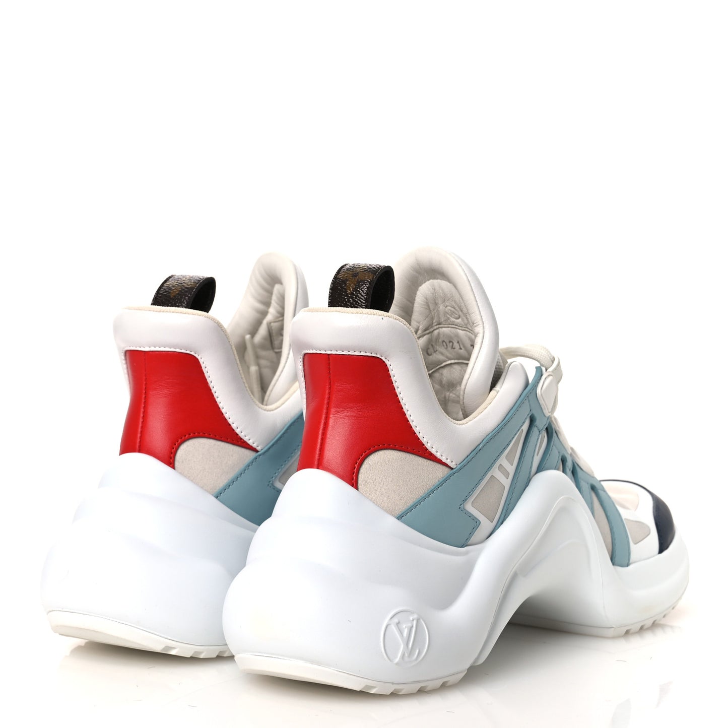 Calfskin Technical Nylon LV Archlight Sneakers 38.5 White Blue Gris