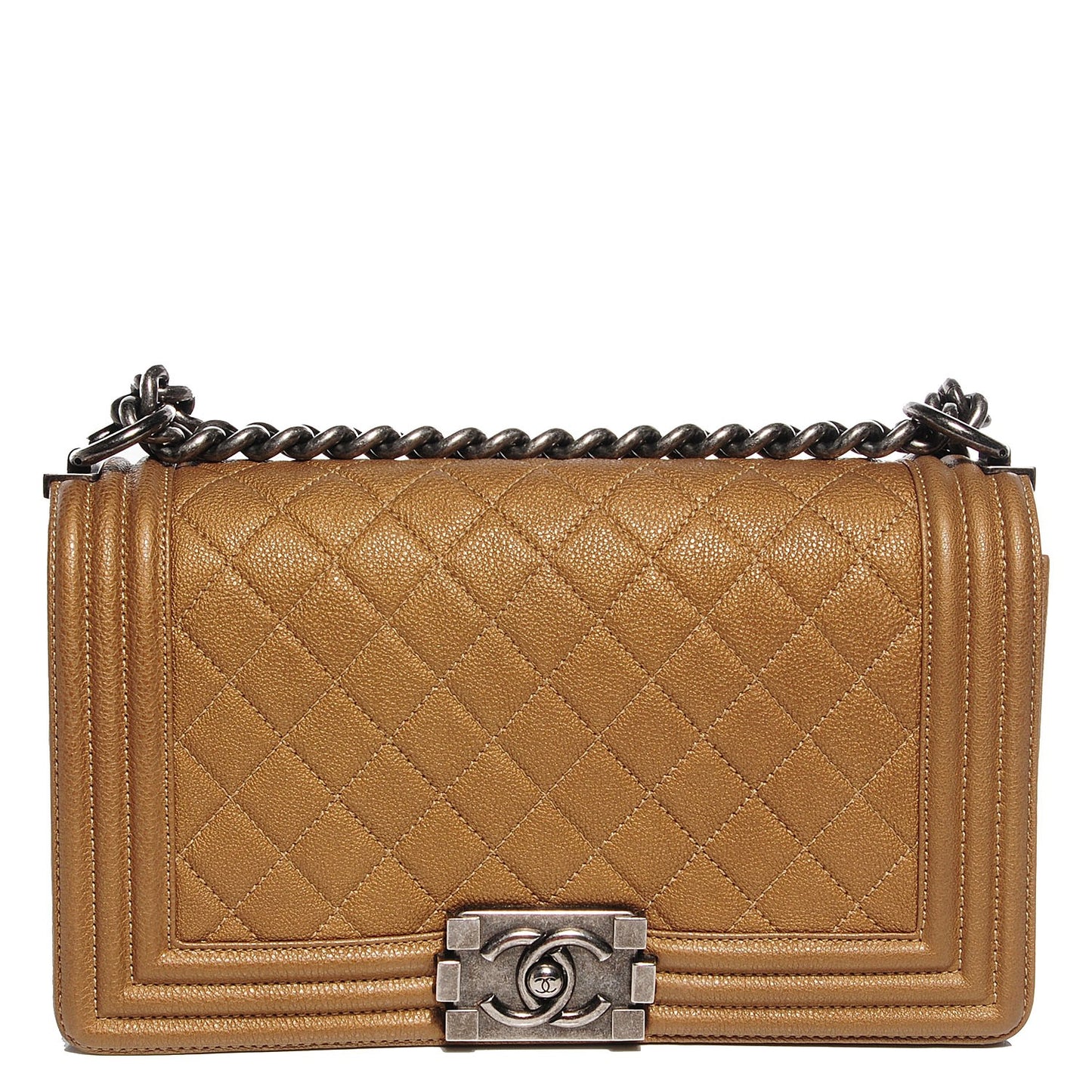 Metallic Calfskin Quilted Medium Boy Flap Dark Gold