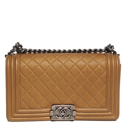 Chanel Metallic Calfskin Quilted Medium Boy Flap Dark Gold 1 of 7