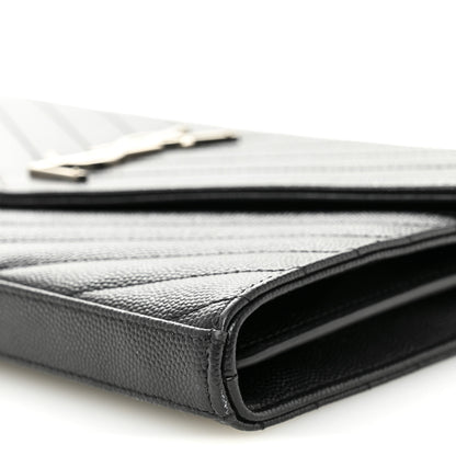 Saint Laurent Grain De Poudre Matelasse Chevron Monogram Chain Wallet Black 9 of 9