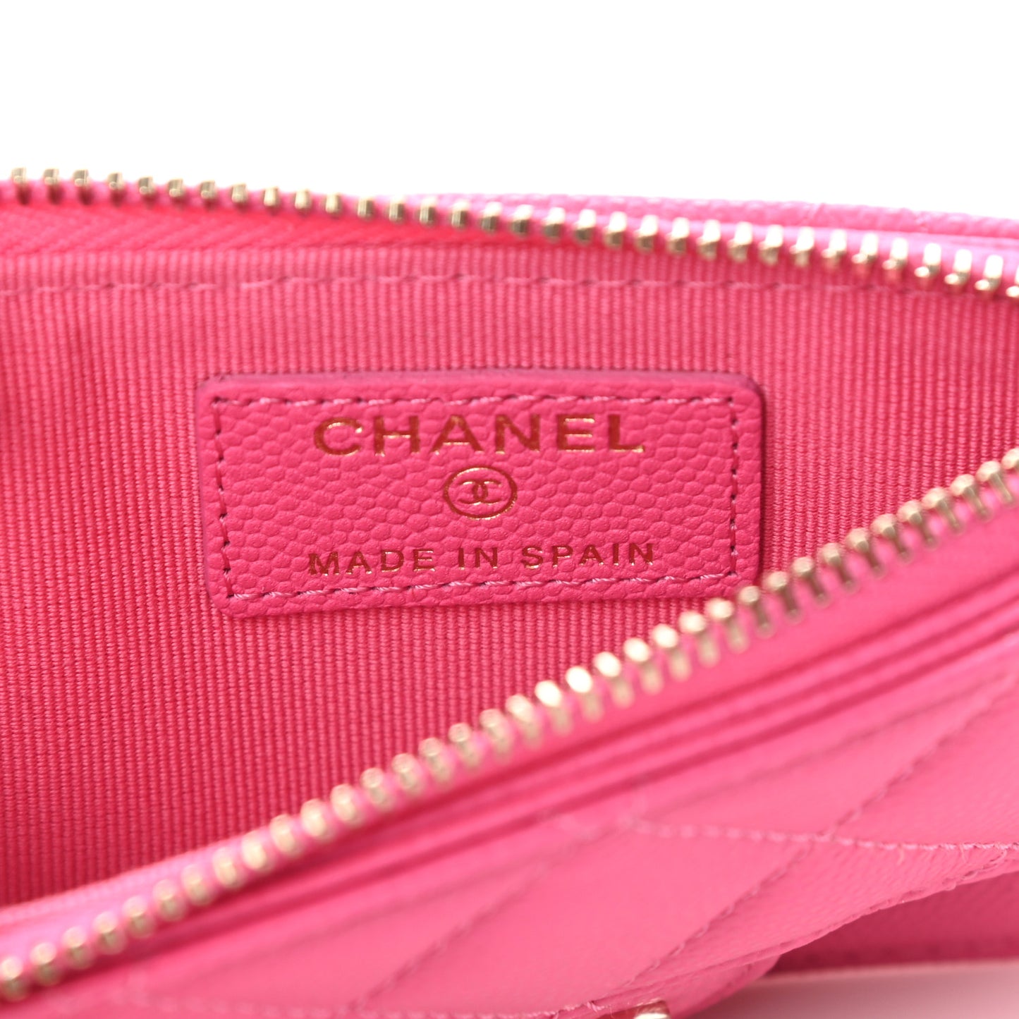 Caviar Quilted Flap Zip Card Holder Dark Pink