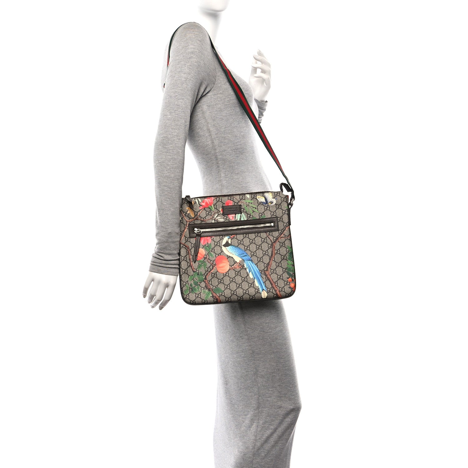 Gucci GG Supreme Monogram Tian Web Medium Flat Messenger Beige Multicolor New Acero 2 of 10