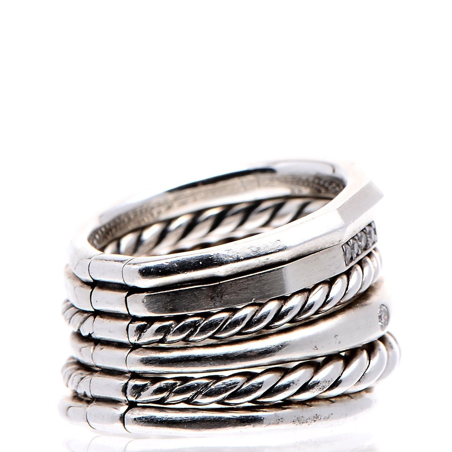Sterling Silver Diamond 16mm Stax Wide Stacked Ring 49.3 5