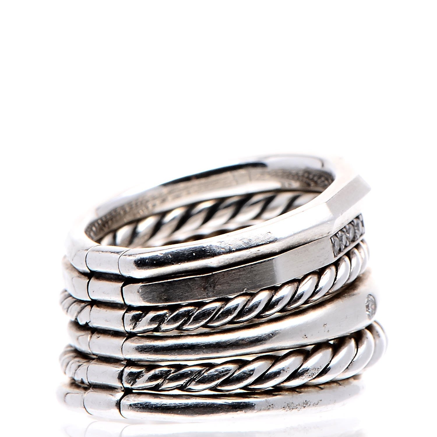 David Yurman Sterling Silver Diamond 16mm Stax Wide Stacked Ring 49.3 5 5 of 8