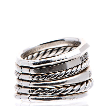 David Yurman Sterling Silver Diamond 16mm Stax Wide Stacked Ring 49.3 5 5 of 8