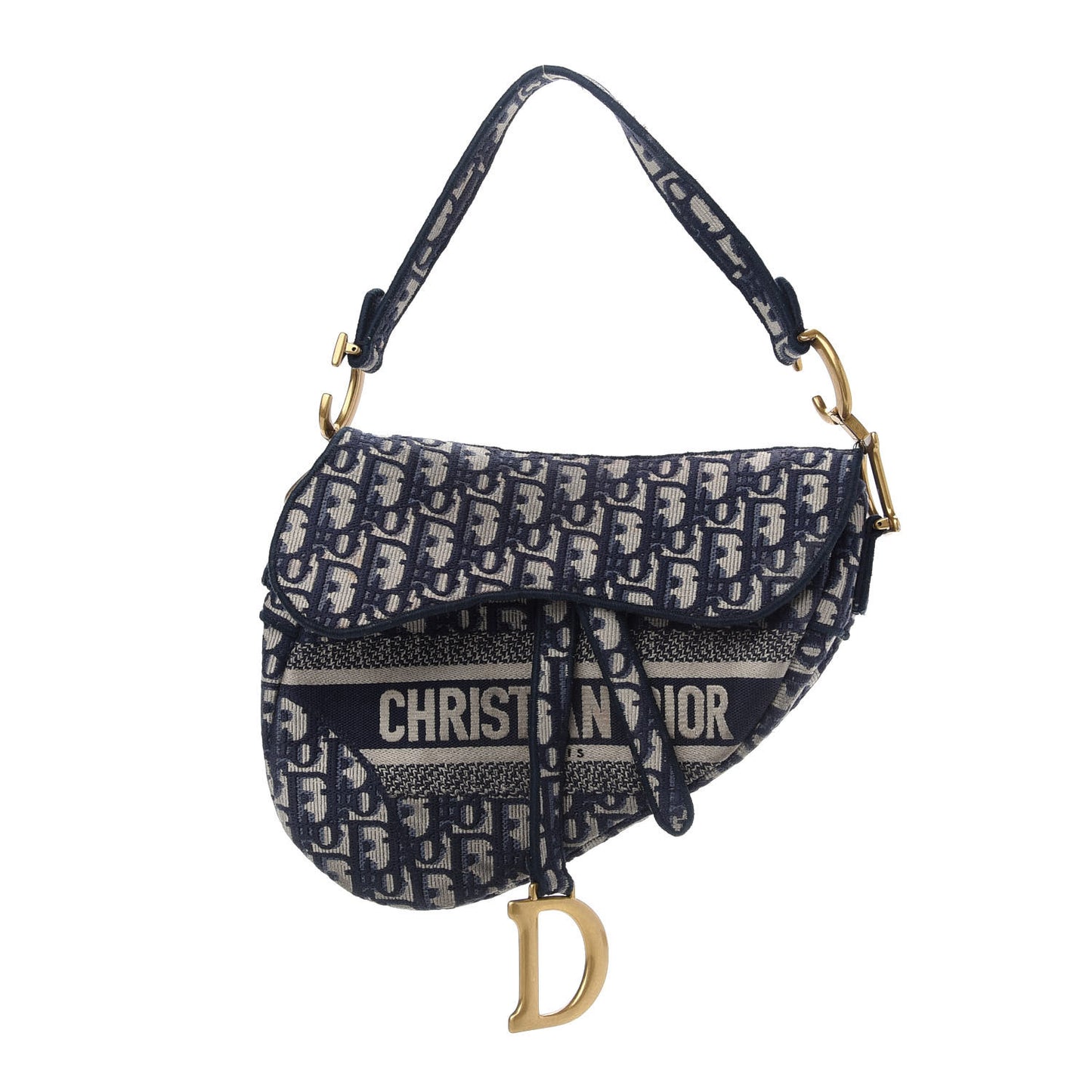 Oblique Embroidered Saddle Bag Blue