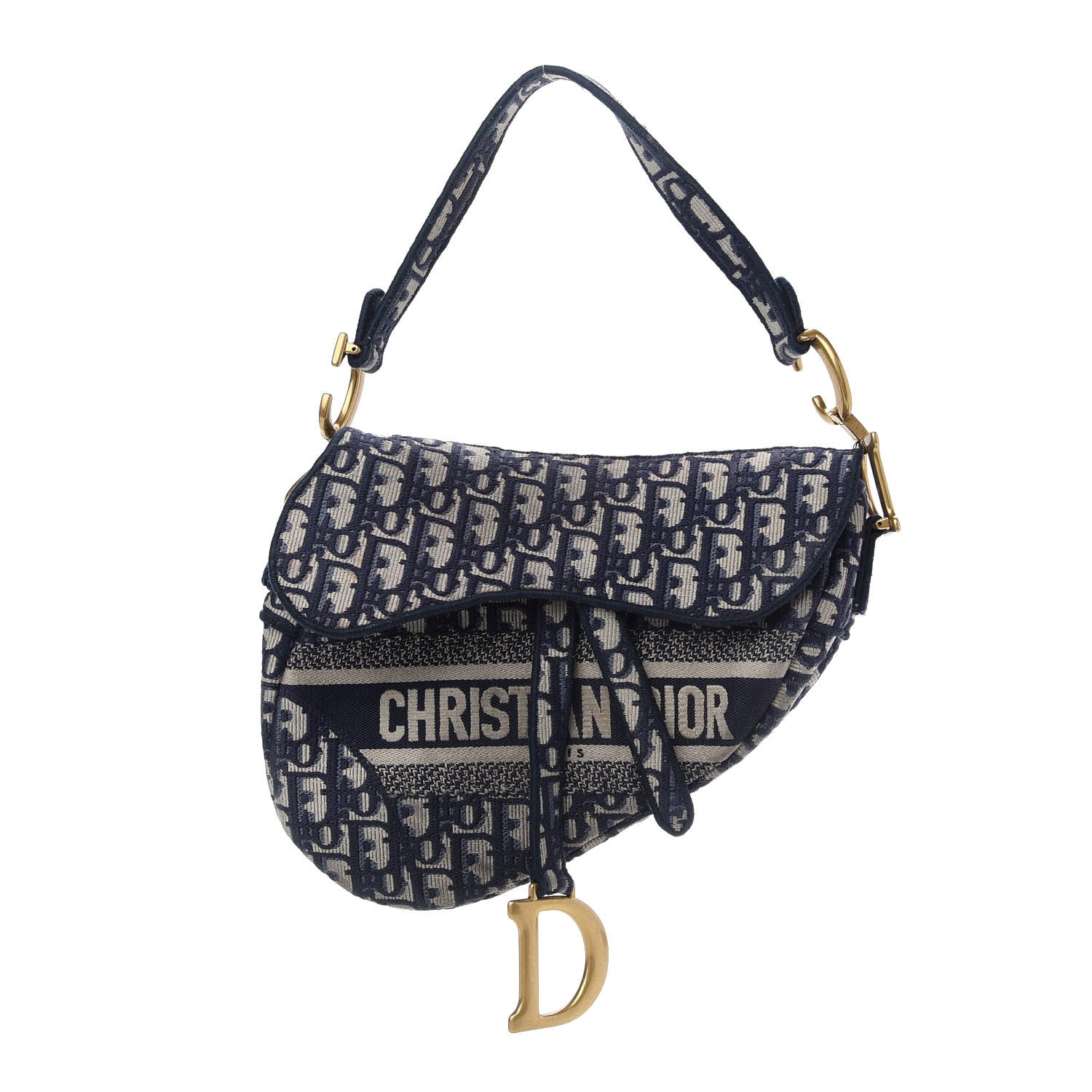 Christian Dior Oblique Embroidered Saddle Bag Blue 1 of 10