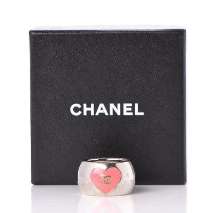 Chanel CC Heart Scarf Ring Silver Pink 4 of 4