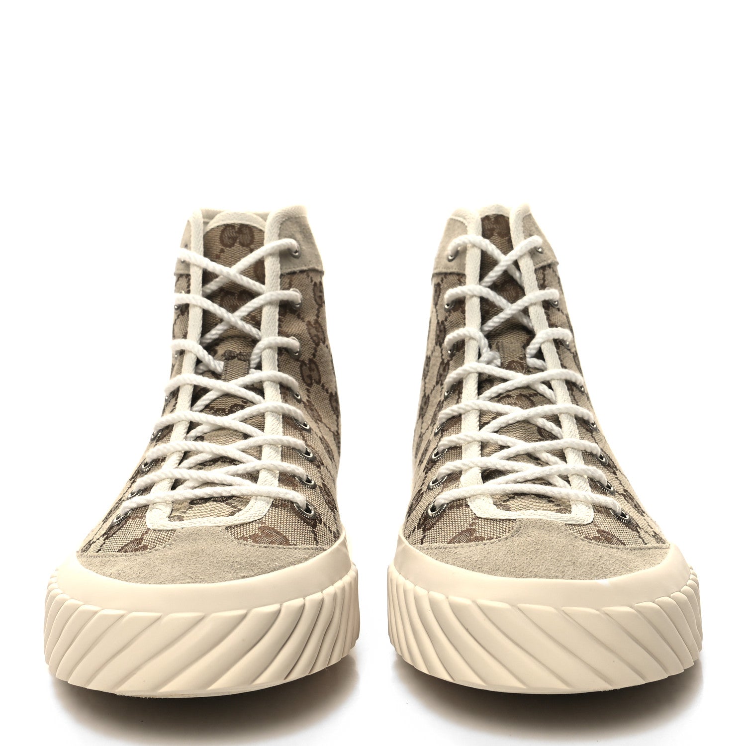 Gucci Monogram Suede Mens Tortuga High Top Sneakers 9.5 Beige Ebony Oatmeal Mystic White 2 of 9