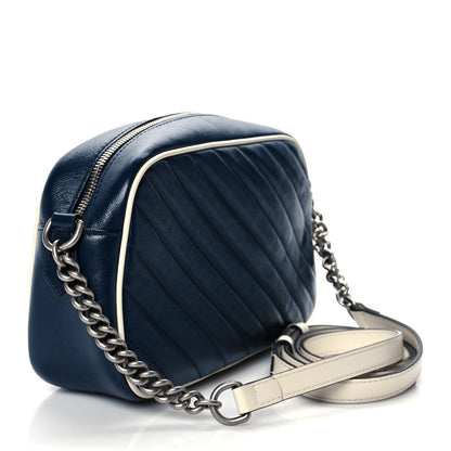 Gucci Vintage Effect Calfskin Matelasse Diagonal Small Torchon GG Marmont Chain Shoulder Bag Blue Agata Mystic White 3 of 11