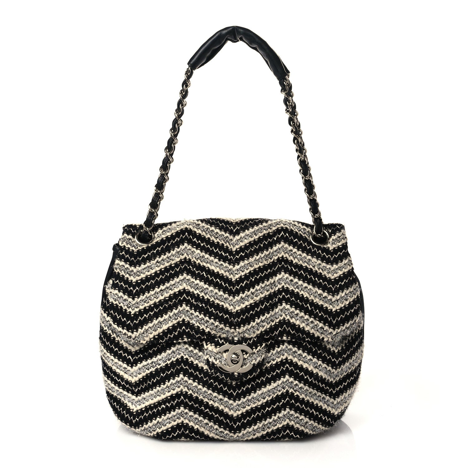 Chanel Tweed Chevron Medium Single Flap Black White 1 of 9