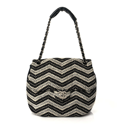 Chanel Tweed Chevron Medium Single Flap Black White 1 of 9