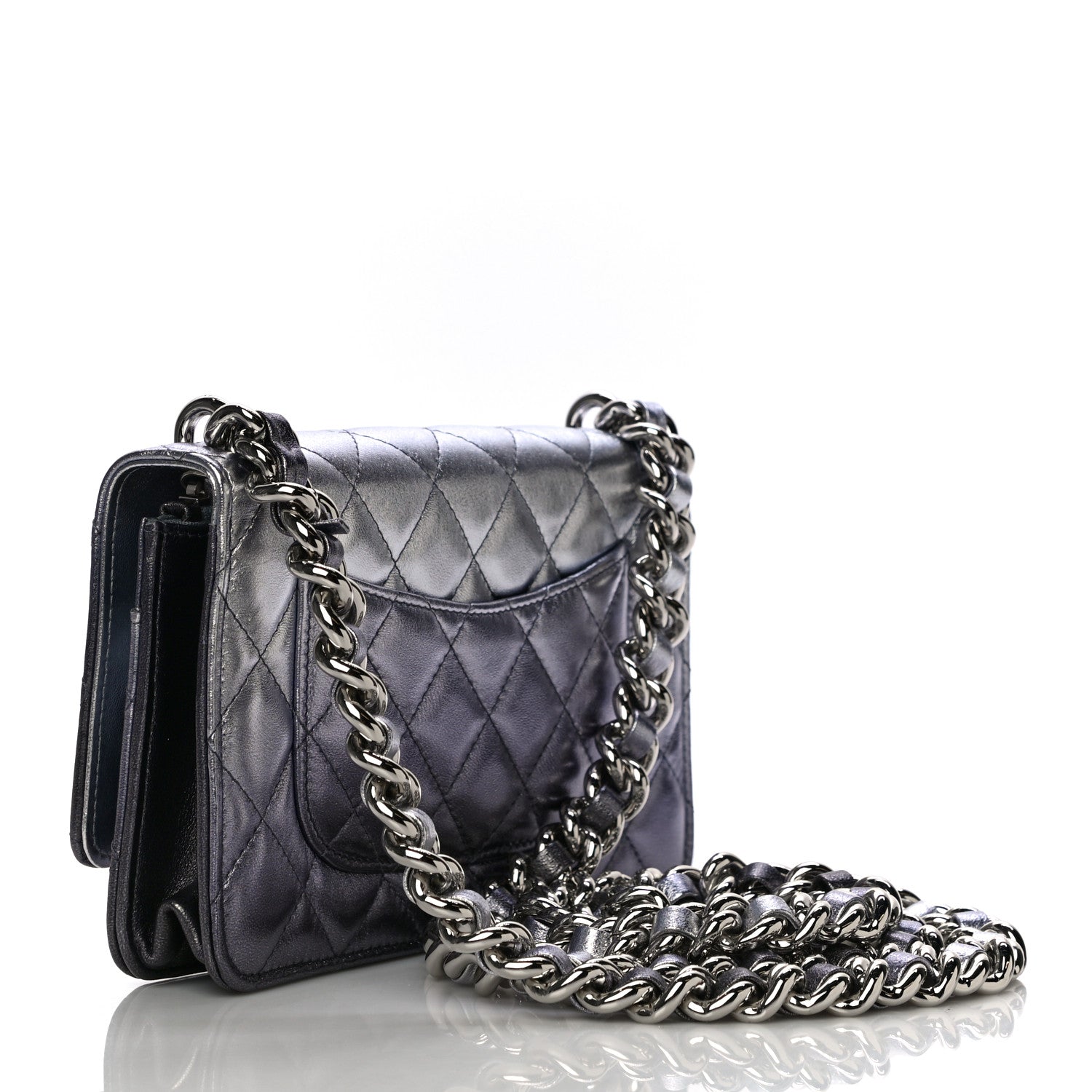 Chanel Gradient Metallic Lambskin Quilted Like A Wallet Wallet On Chain WOC Silvery Black 3 of 12
