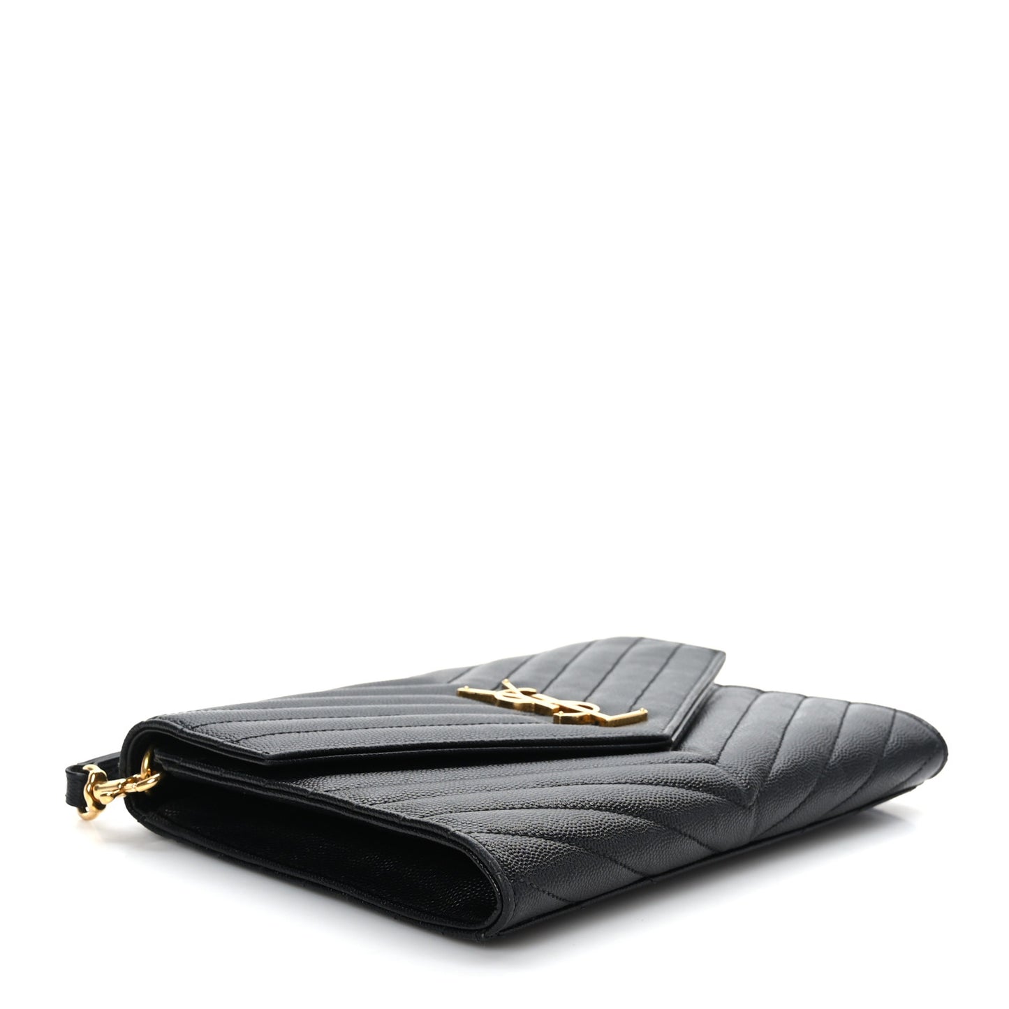 Grain De Poudre Matelasse Chevron Monogram Envelope Clutch Black