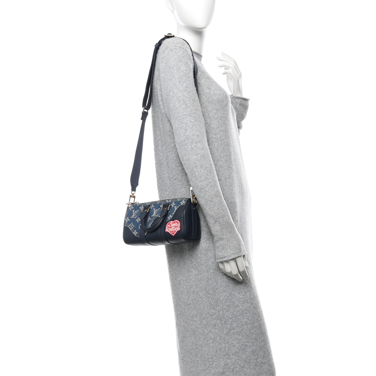 X NIGO Taurillon Monogram Denim Drip Keepall XS Blue Blue