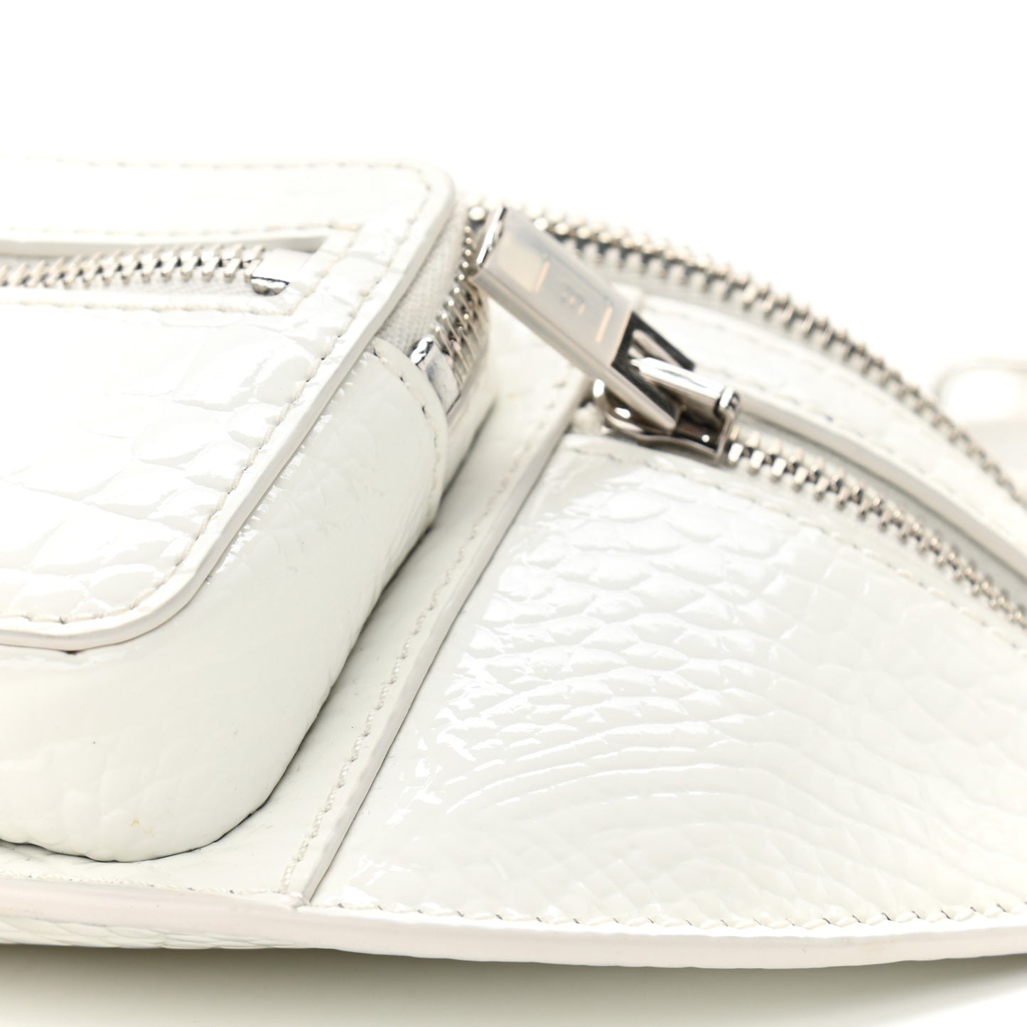 Crocodile Embossed Patent Mini Top Handle Attica Belt Bag White