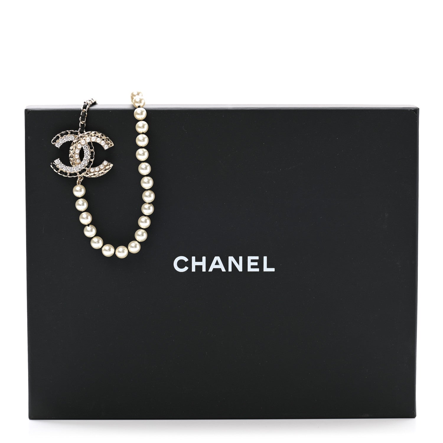 Chanel Pearl Crystal Lambskin CC Necklace Gold Black 7 of 7