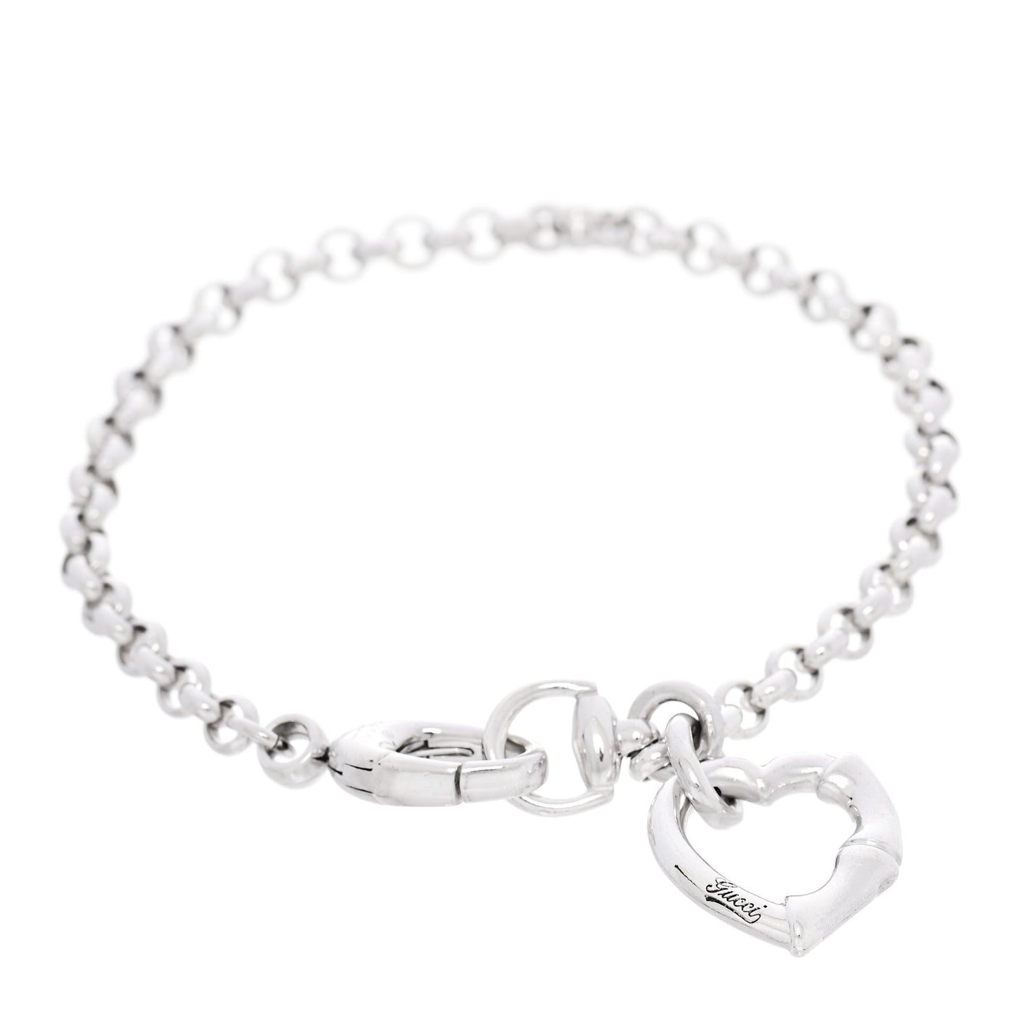 Sterling Silver Bamboo Heart Charm Bracelet