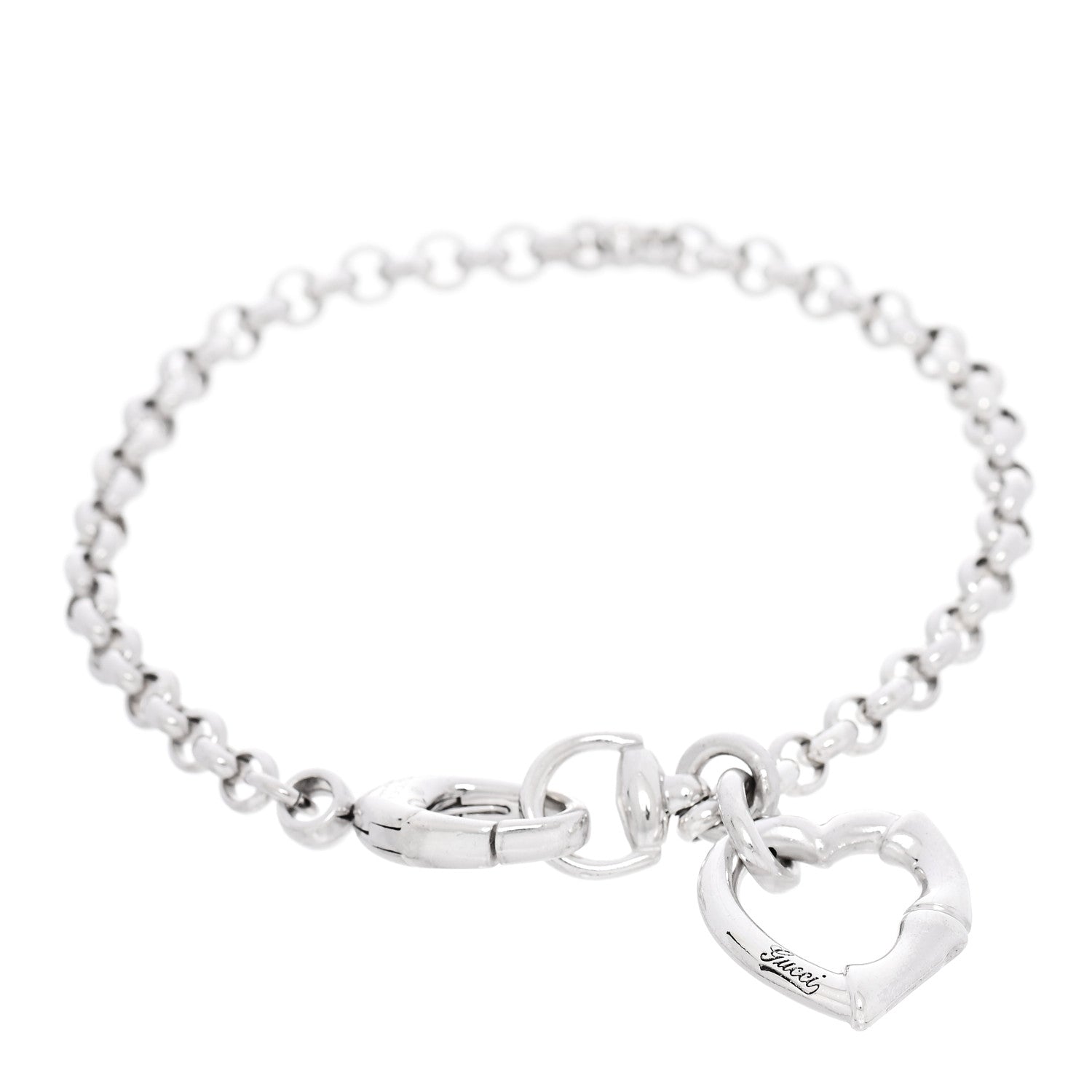 Gucci Sterling Silver Bamboo Heart Charm Bracelet 1 of 4