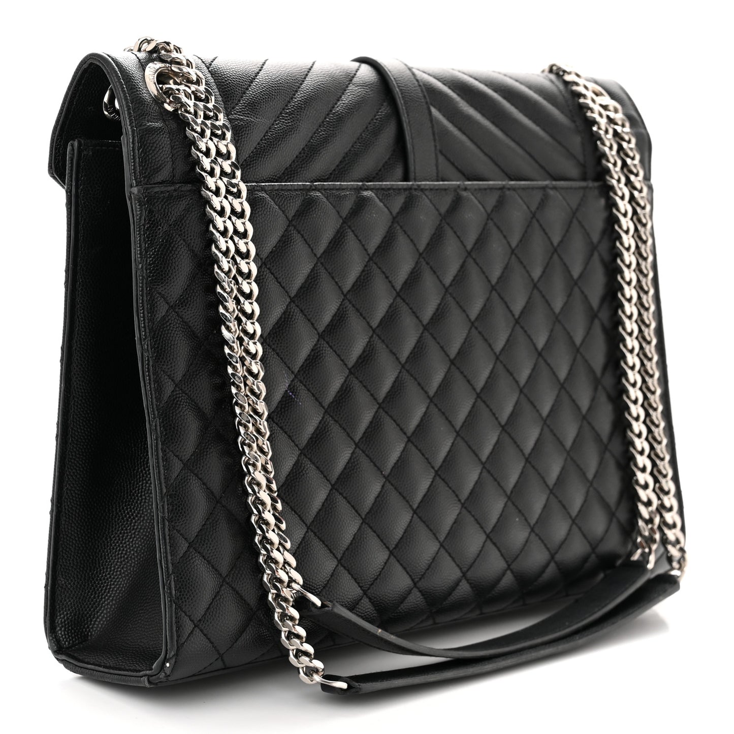 Grain De Poudre Textured Mixed Matelasse Large Triquilt Monogram Satchel Black