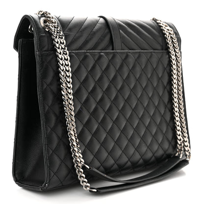 Saint Laurent Grain De Poudre Textured Mixed Matelasse Large Triquilt Monogram Satchel Black 3 of 12