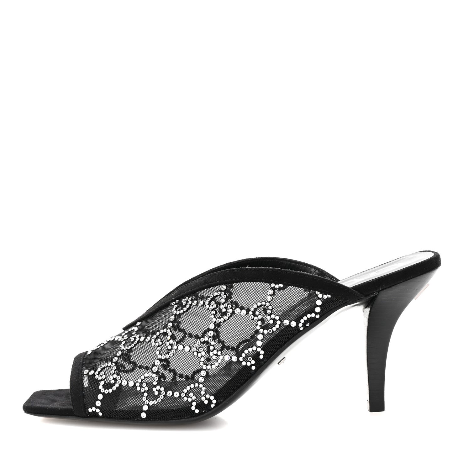 Tela Retino Kid Scamosciato Crystal GG Monogram Square G 95mm Slide Sandals 37.5 Black