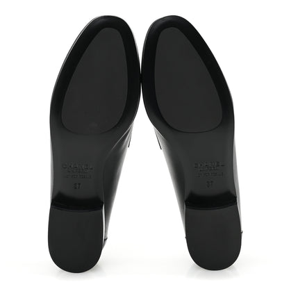 Chanel Calfskin Womens Stitched CC Loafers 37 Black 6 of 9