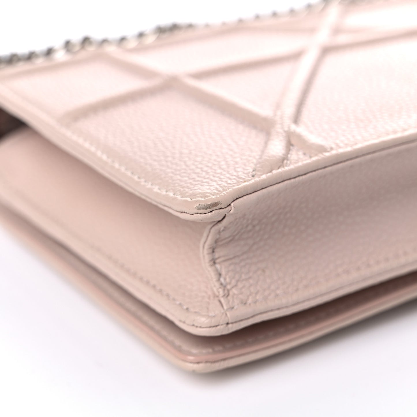 Grained Calfskin Diorama Wallet on Chain Pouch Rose Poudre