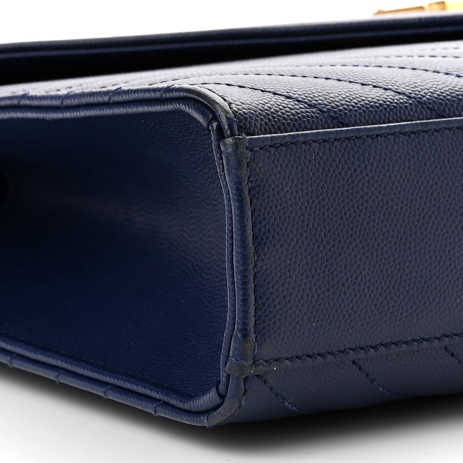 Saint Laurent Grain De Poudre Matelasse Chevron Large Monogram Satchel Navy Blue 9 of 10