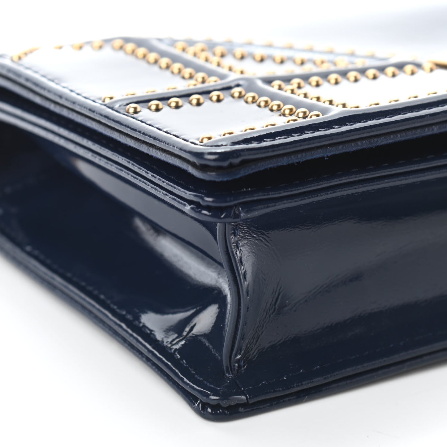 Patent Studded Diorama Top Handle Wallet on Chain Pouch Navy Blue