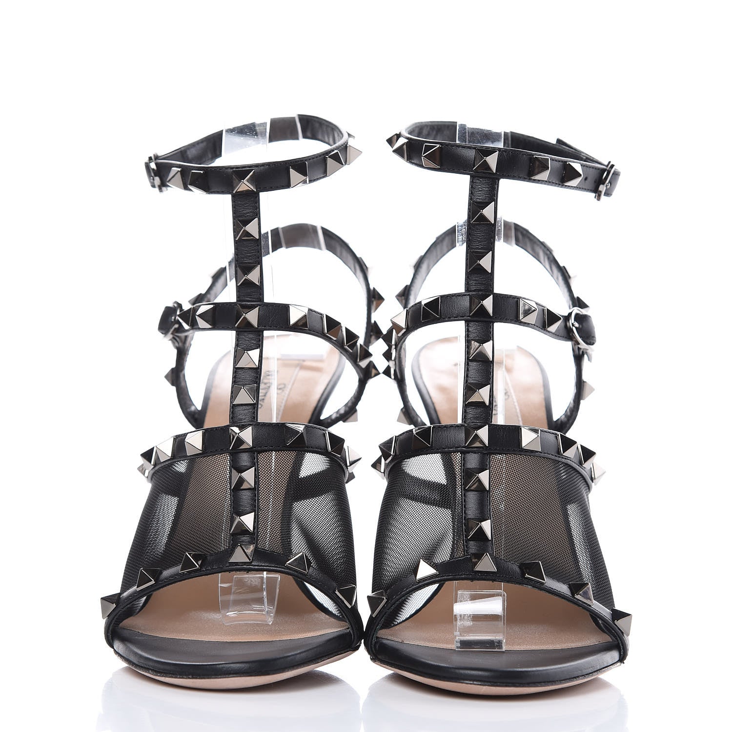 Valentino Garavani Calfskin Mesh Rockstud Gladiator 105mm Sandals 38 Black 2 of 8