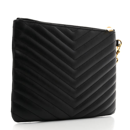 Saint Laurent Calfskin Matelasse Chevron Monogram A5 Wristlet Black 3 of 8