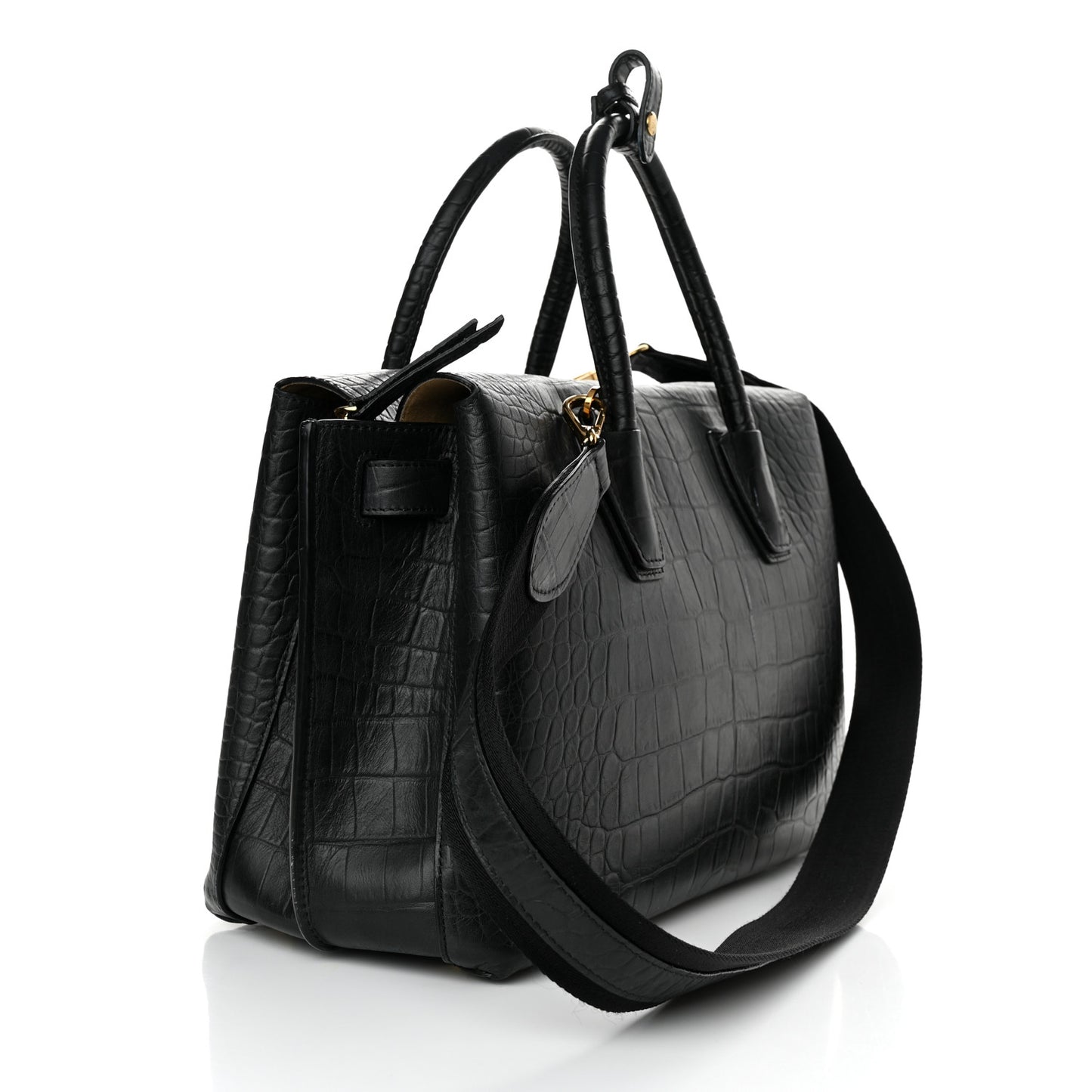 Calfskin Crocodile Embossed Medium Milla Tote Black