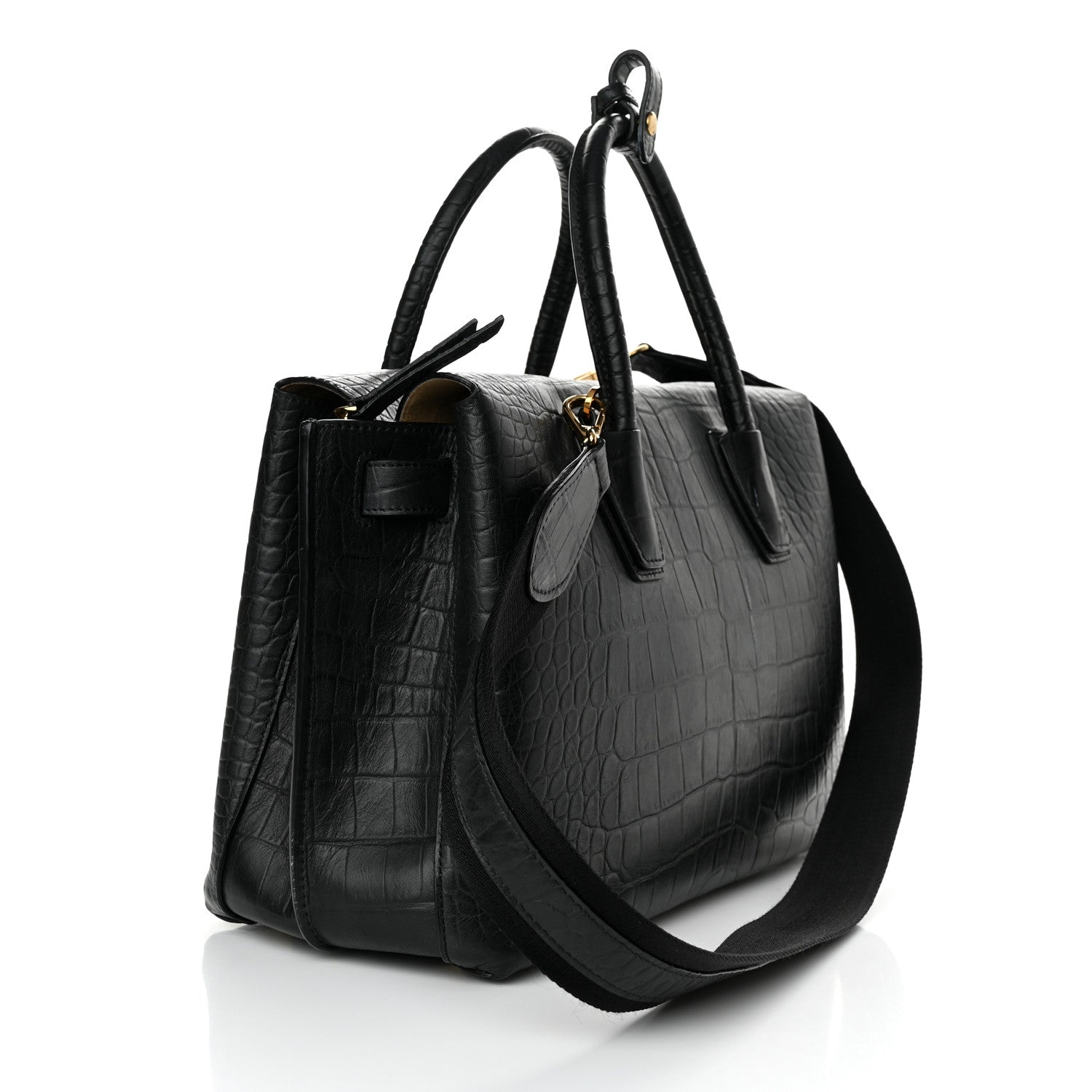 MCM Calfskin Crocodile Embossed Medium Milla Tote Black 3 of 10