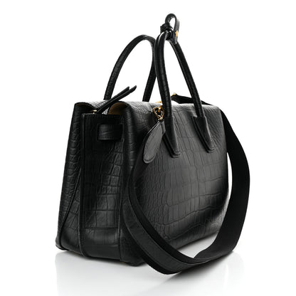 MCM Calfskin Crocodile Embossed Medium Milla Tote Black 3 of 10