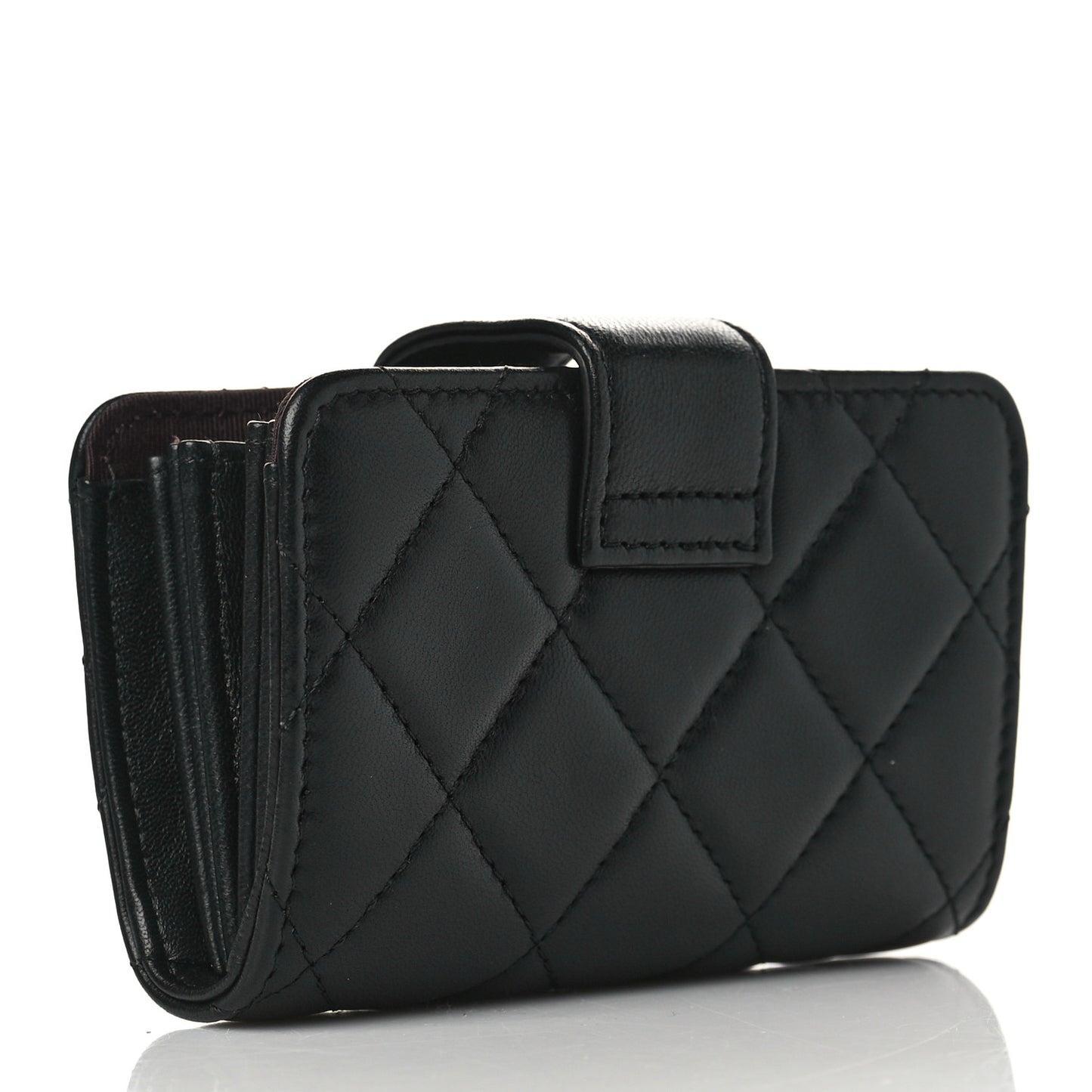 Lambskin Quilted Gusseted Card Holder Black