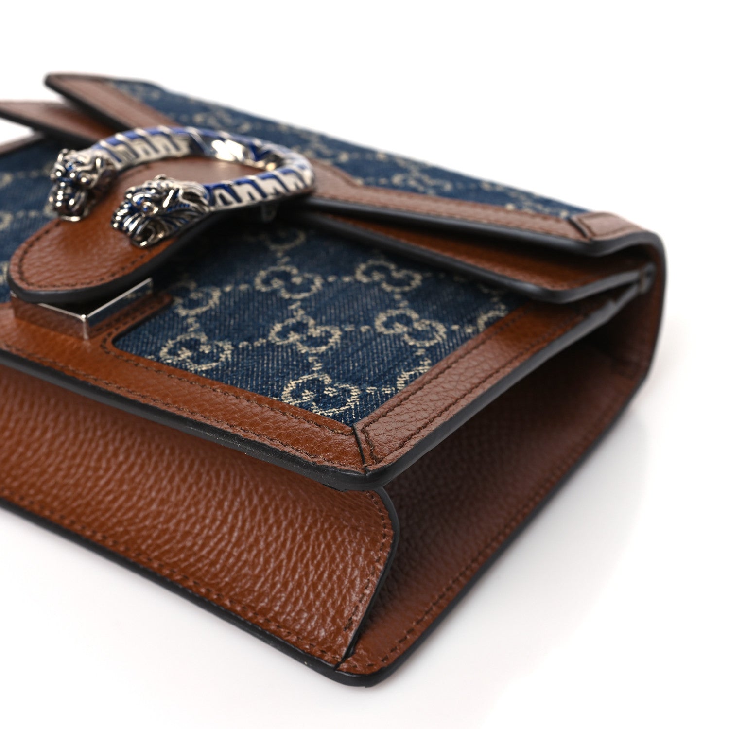 Gucci New Denim GG Monogram Dollar Calfskin Enamel Mini Dionysus Shoulder Bag Blue Tea Cuir Epilog Electric Blue 9 of 9