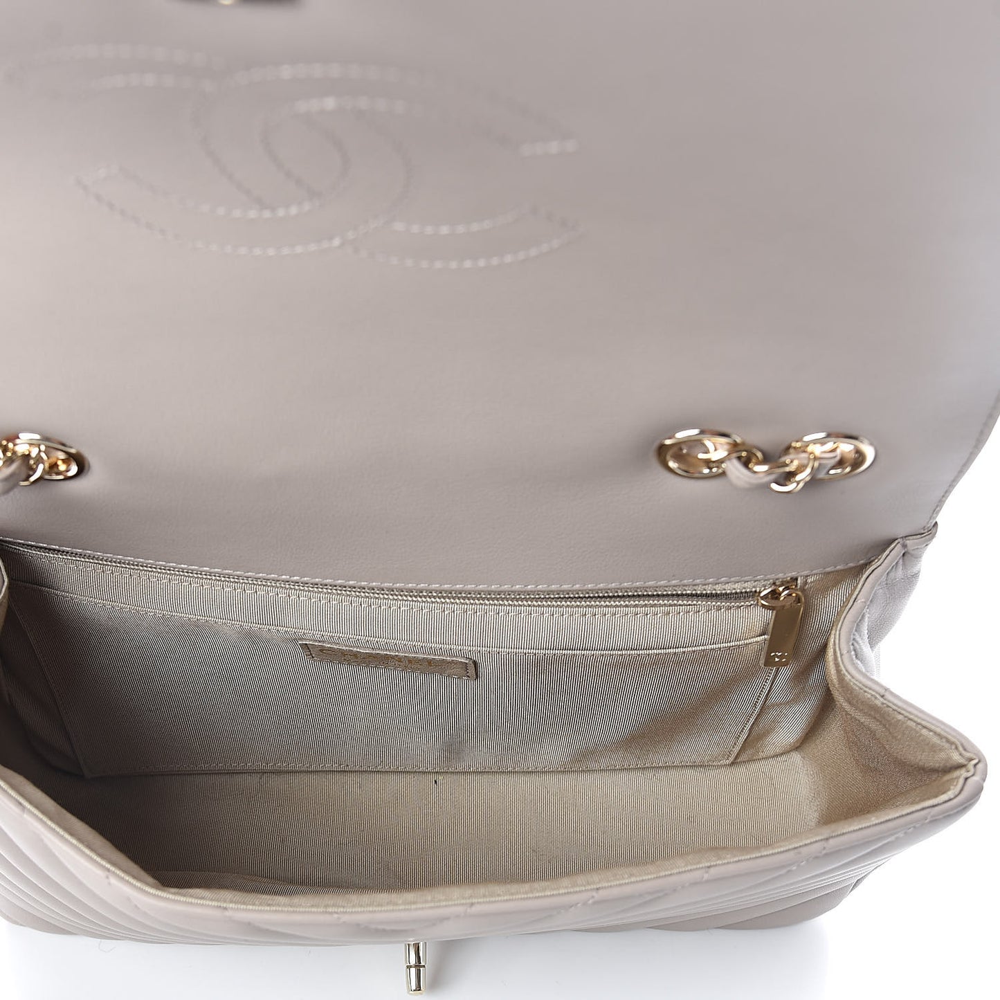 Calfskin Chevron Quilted Medium Statement Flap Grey