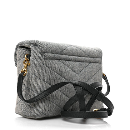 Saint Laurent Denim Y Quilted Monogram Toy Loulou Crossbody Bag Grey 3 of 8