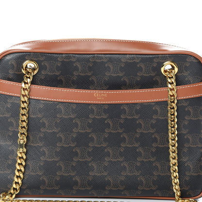 Celine Triomphe Canvas Calfskin Medium Patapans Tan 10 of 12