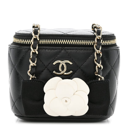 Chanel Lambskin Quilted Mini Camellia Bow Vanity Case With Chain Black 1 of 10