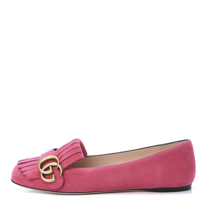 Gucci Kid Scamosciato GG Marmont Fringe Flats 37 Hot Pink 1 of 10