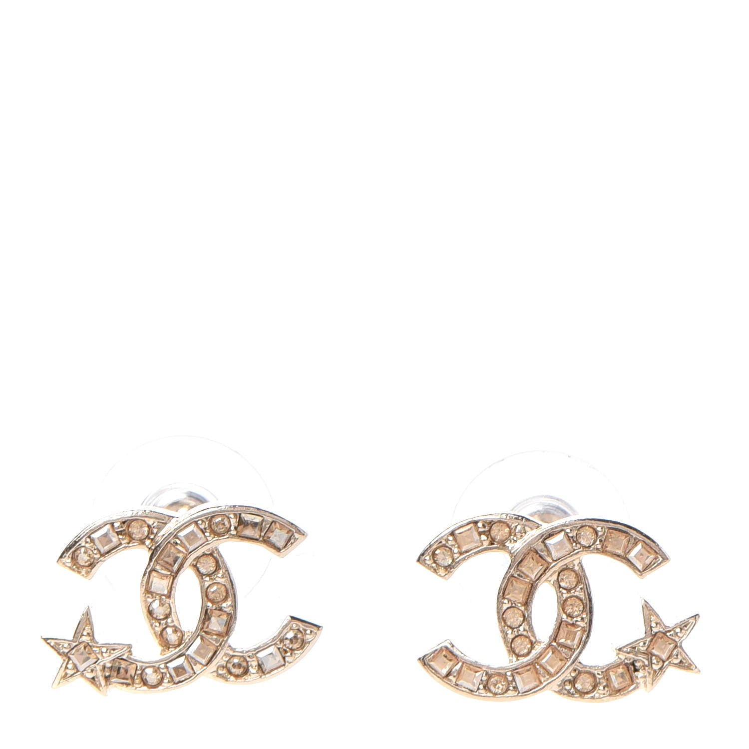 Chanel Crystal CC Starfall Earrings Gold 1 of 5