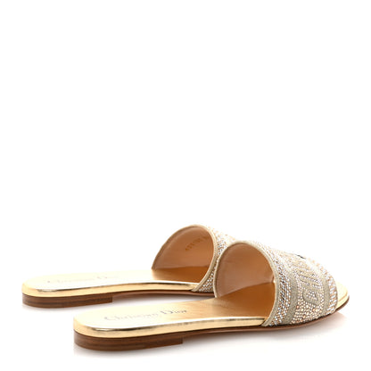 Christian Dior Cotton Laminated Calfskin Strass Embroidered Dway Slide Sandals 37 Gold 5 of 10