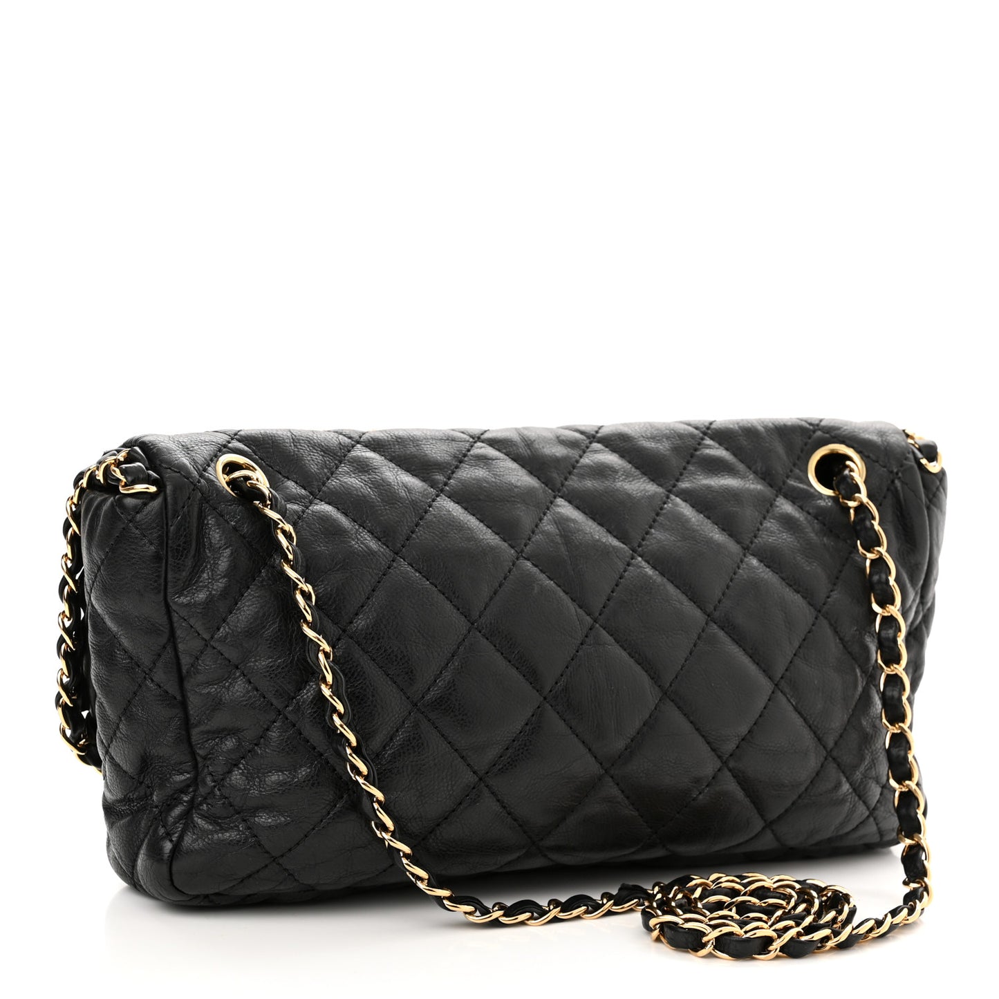 Calfskin Quilted Medium Chain Me Flap Black